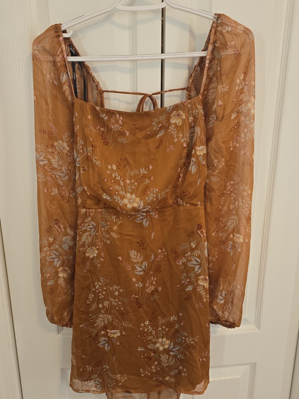 Forever 21 Rust Floral Long-Sleeve Mini Dress